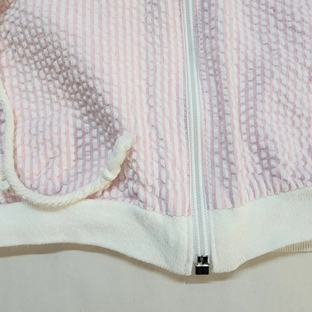 Lacoste Seersucker Jacket Size 12-24 Mths Pink Zip Up Hooded Cotton Vintage 80s